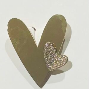 Broche cœur doré et petit cœur strass - Dualité