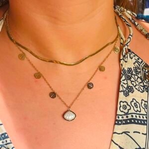 Collier doré breloques coquillages et nacre - Rivage