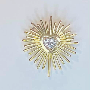 Broche soleil en métal doré et strass - Rayon